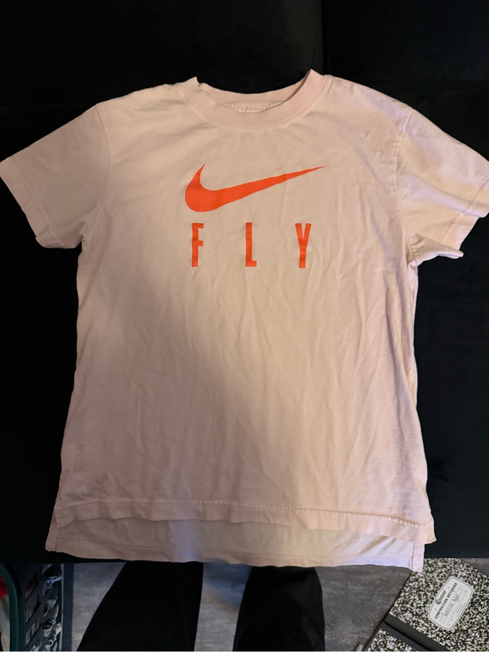Nike Pink Tee with Orange Swoosh and FLY Graphic